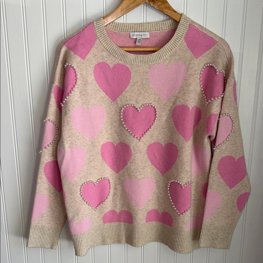 crown & ivy Pink and Cream Heart Sweater